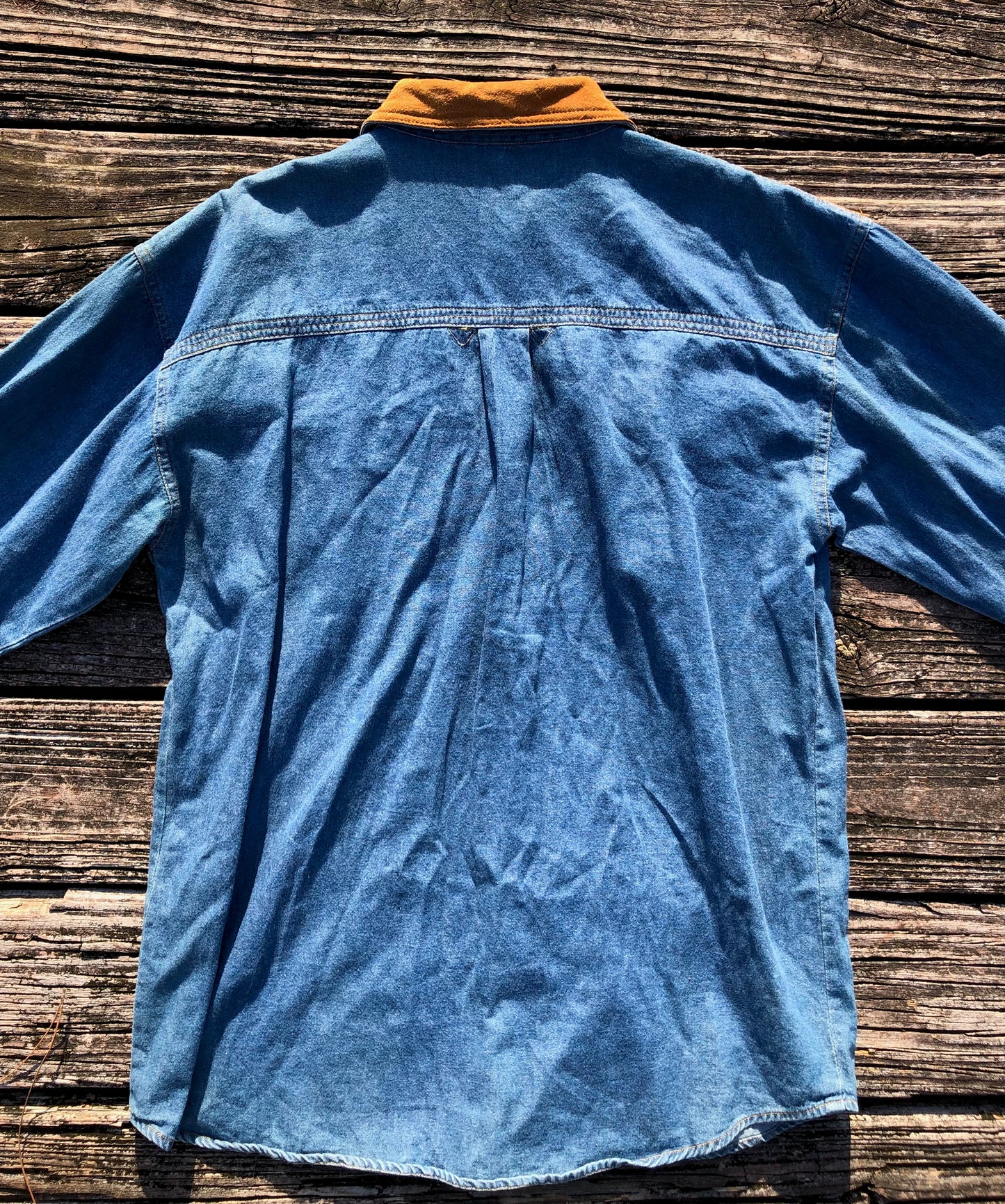 Large Don’t Stop Flight Denim/Suede Button Up